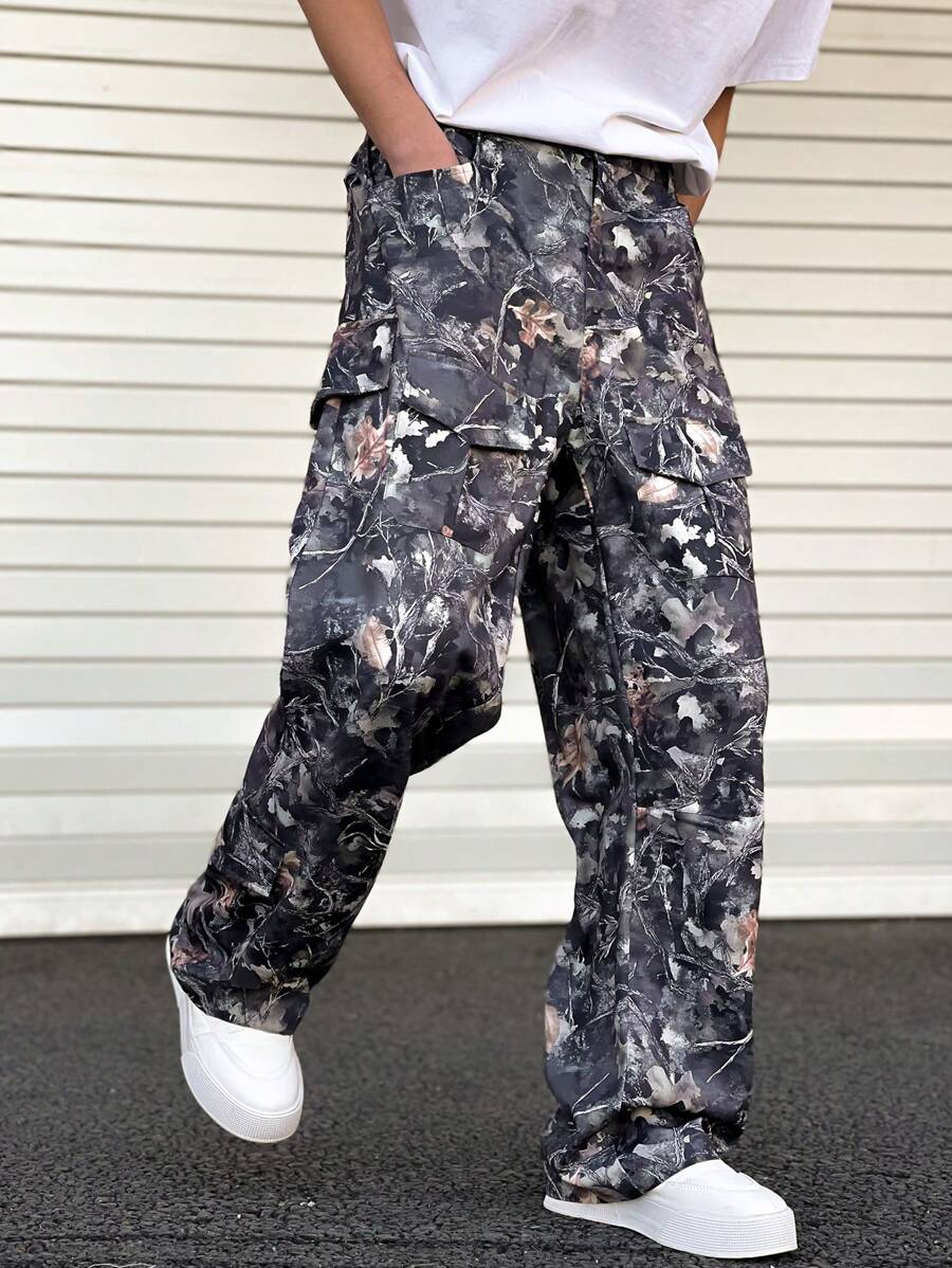 Manfinity Roghcode Men's Camouflage Print Straight-Leg Cargo Pants - Multicolor - View 1
