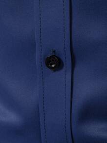 Manfinity Mode Men Casual Solid Color Simple & Fashionable Everyday Shirt, For Fall, Long Sleeve Top - Navy Blue - View 4