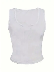 INAWLY Plus Size Women's Solid Color Ribbed Tank Top - White - View 3