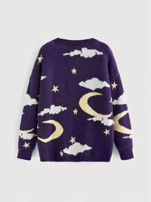 ROMWE J-Fashion Cute Whimsical Cow Knitted Pullover Sweater For Kids - Purple - View 2