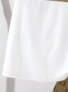 SHEIN Leap Crew 2 Pcs/Set Tween Boy Casual College Colorblock Letter Print Crew Neck T-Shirt And Shorts Set, Suitable For Commuting, School, Daily Casual, Sports, Spring/Summer - Khaki - View 4