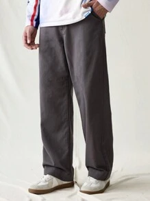 Manfinity Hypemode Pantalones casuales rectos y holgados de mezclilla gris claro para hombre, Urban Chill