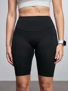 Women's Solid Color High Waist High Elasticity Athletic Yoga Shorts Set - Mixed color - View 5