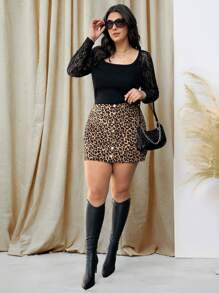 SHEIN LUNE Camiseta de Manga Longa Casual Simples Plus Size para Mulheres, Camiseta Ajustada Casual Romântica para o Dia dos Namorados, Adequada para Verão, Dia dos Namorados, Camiseta Casual para Férias Mulher Verão para Mulheres - Preto - Visão 6