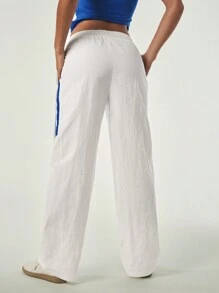 Hanevo Women's Letter Print Belted Pocket Straight Leg Pants Fall Cloth For Women