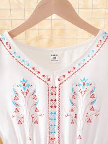 Vestido de estilo de vacaciones con cuello en V y estampado floral pequeño para niña preadolescente