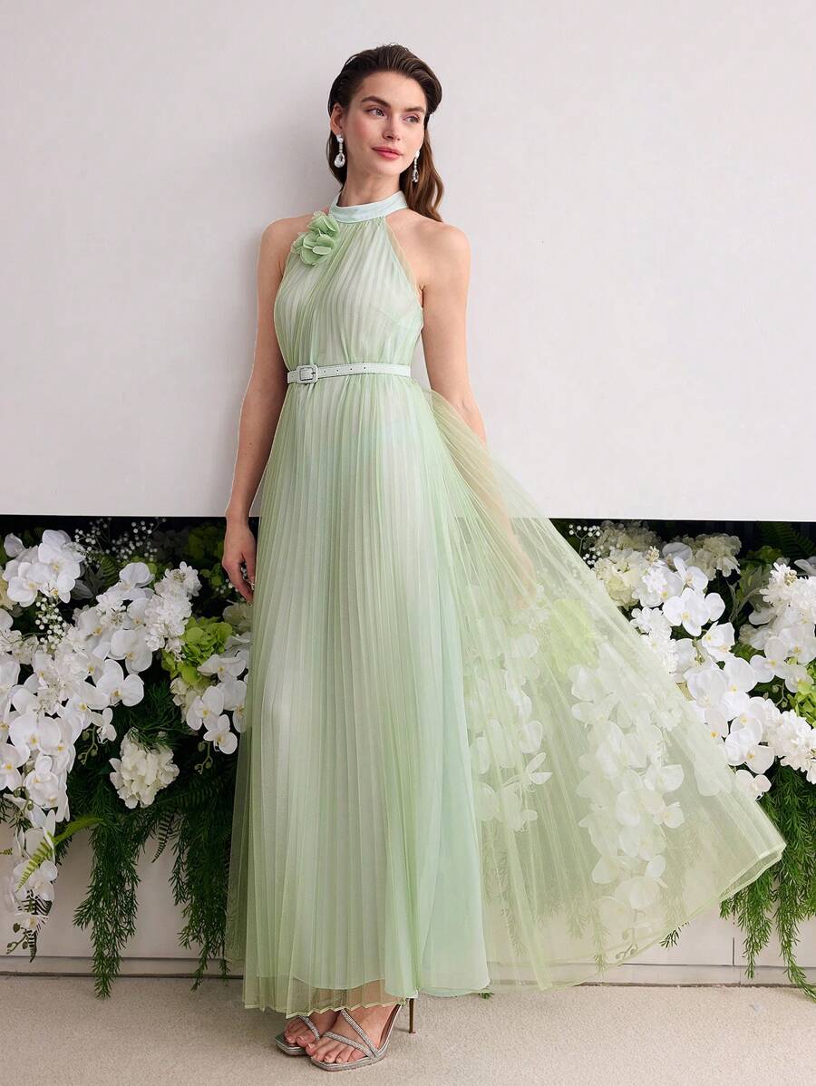 MOTF Soiréza ROBE FLUIDE DE CONTRASTE EN MAILLE FLORALE STÉRÉO