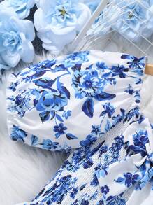 Sparklyn Đầm thường ngày tay ngắn in họa tiết hoa cho bé gái tuổi teen - Màu xanh lam - Xem 3