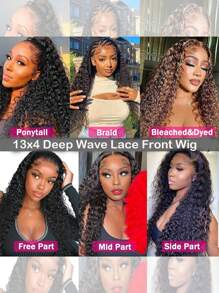 深波浪蕾丝前假发 人发 13x4 透明蕾丝前卷发假发 女士人发无胶假发 人发预拔婴儿头发 - Natural Black - 查看 9