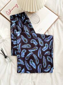 Pantalón ancho de pijama con estampado de plumas de pavo real para mujer