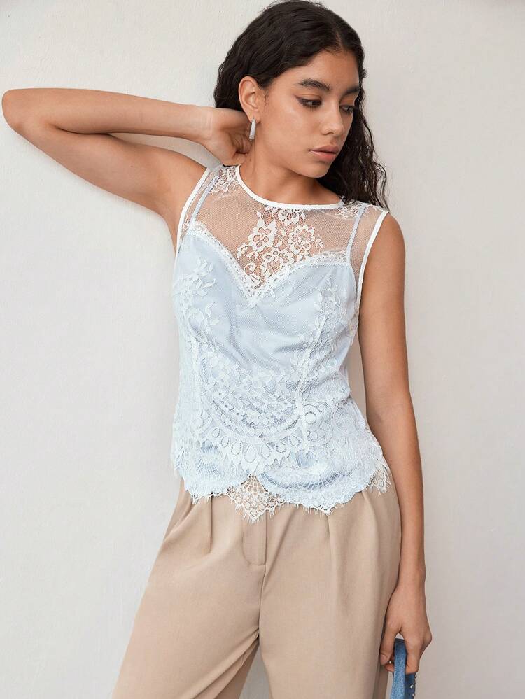 MOTF STUDIO CONTRAST LACE SLEEVELESS BLOUSE