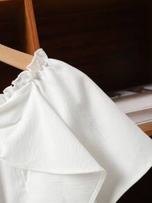 SHEIN Teen Girls' Ruched Ruffle Trim Bow Decor Casual Outgoing Holiday Vacation Chiffon Blouse Shirt, Spring/Summer