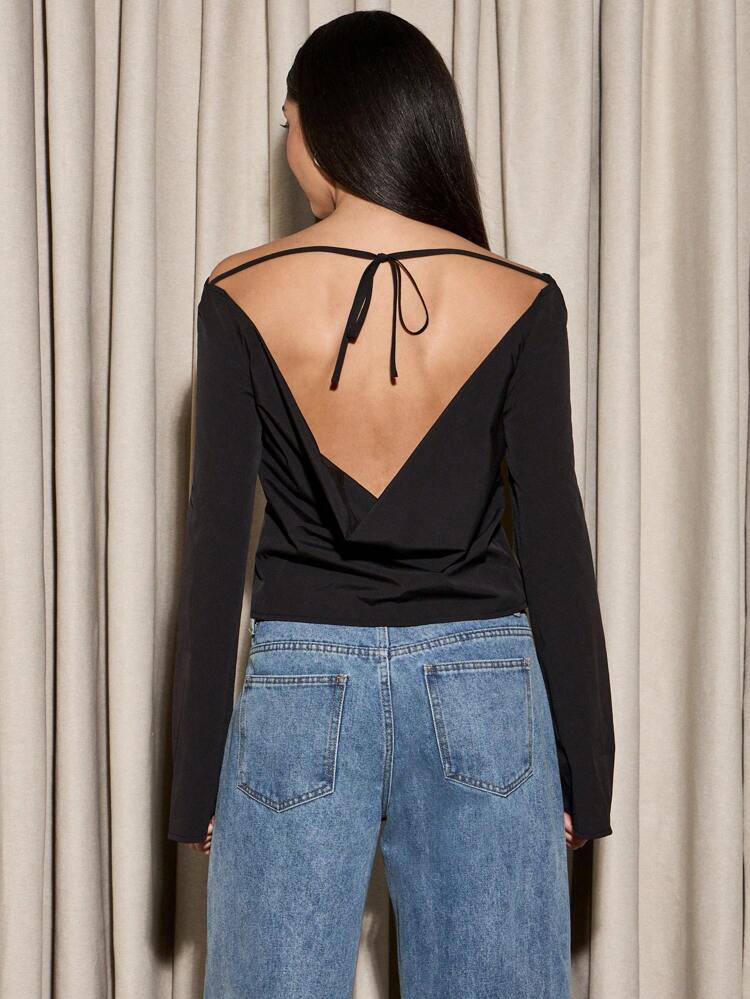 Elegant Off-Shoulder Bell Sleeve Blouse Crop Top