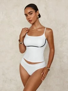 SHEIN Swim Zomer 1 Set Dames Contrasterende Trim Tankini Badmode