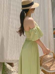 DAZY Women's Long Off Shoulder Solid Color Casual Dress, Simple & Fashionable For Everyday Wear Sundress