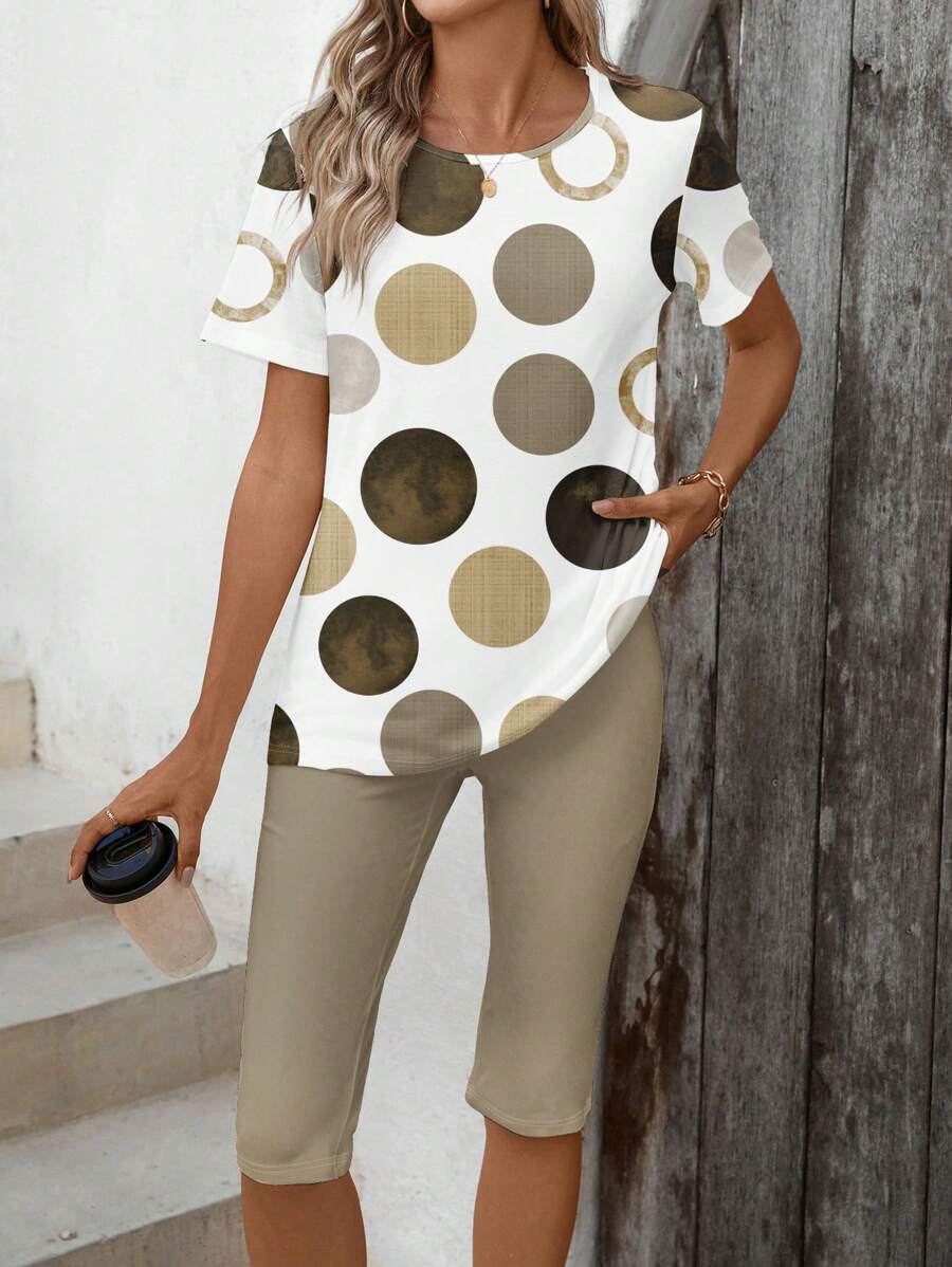 EMERY ROSE 2pcs/Set Women Casual Minimalist Polka Dot Print Set, Suitable For Summer - Multicolor - View 1