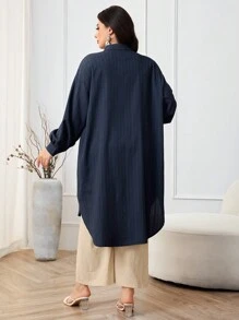 Mulvari Áo sơ mi trơn tối giản cỡ lớn, mặc hàng ngày - Màu xanh hải quân - Xem 3