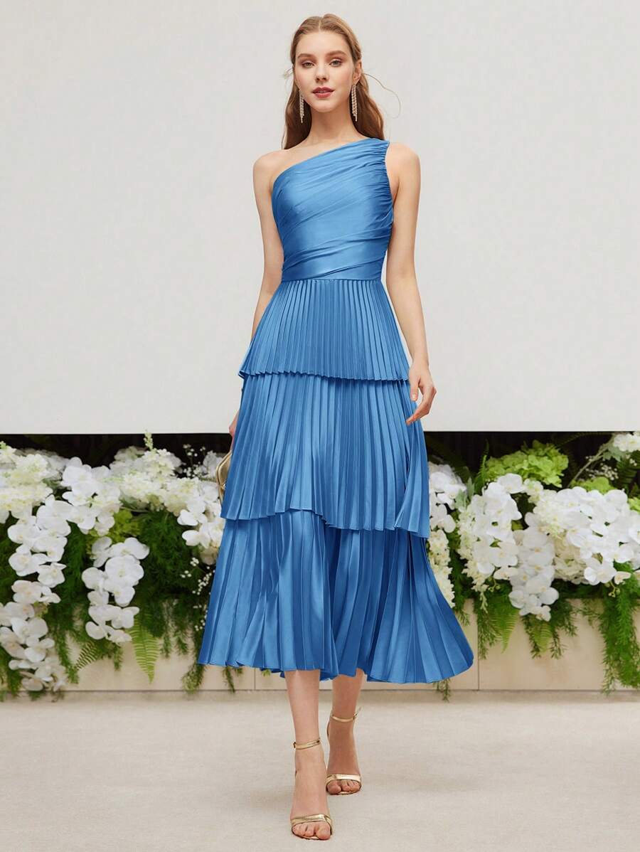 MOTF PREMIUM ONE SHOULDER PLEATED DRESS PARTY DRESSES FOR WOMEN WOMEN FORMAL - Blue - View 2