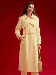 MOTF PREMIUM FLORAL EMBROIDERY DOUBLE BREASTED TRENCH COAT,SPRING/SUMMER - Yellow - View 7