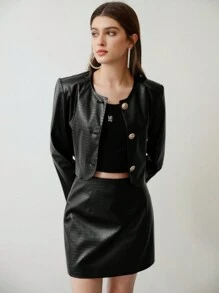 MOTF STUDIO CROCODILE EMBOSSED BOXY JACKET & SKIRT,SPRING/SUMMER