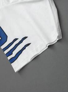 PAVTROS 男士短袖字母印花简约T恤和裤子套装，男士运动服，男士两件套服装，男士服装，男友礼物 - 藍色 - 查看 3