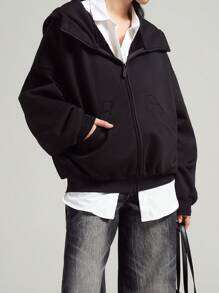 LYSMO Casual Solid Color Thermal Lined Hoodie, Autumn/Winter - Black - View 1