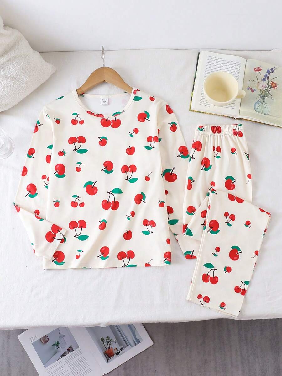 Tween Girl Round Neck All-Over Print Long Sleeve Top And Pants Pajama Set - Yellow - View 1