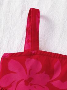 Travachic KIDS Baby Girl Summer Cute Vacation Red Leaf Print Sleeveless Dress - Pink - View 5