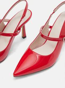 CUCCOO CURVES 女士纯色水钻装饰宽版高跟鞋 - 紅色 - 查看 6