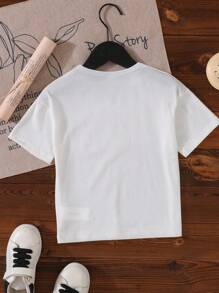 幼儿男童休闲趣味恐龙针织印花 T 恤，可爱简约设计，适合夏季