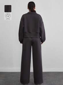 RueChic WOMAN COSY TWO PIECES LOUNGEWEAR WITH DOUBLE SIDE ZIPPER - Grey - View 2