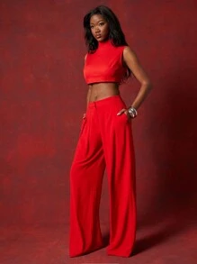 NYA SZN 春季商务褶裥西裤 夏季节日 - 紅色 - 查看 3