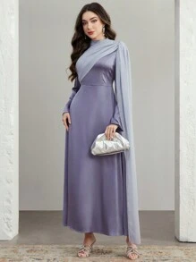 Graceveil Vestido elegante y modesto de estilo árabe con una larga y brillante cola para mujer - Púrpura polvoriento - Ver 5