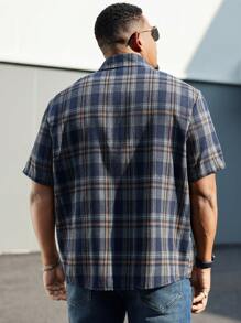 Manfinity Homme Plus Size Men's Front Button Short Sleeve Plaid Minimalist Casual Top - Multicolor - View 2