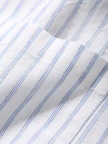 DAZY Camisa casual masculina listrada de comprimento médio com bolso simples e manga comprida, roupas de outono - Azul e branco - Ver 3