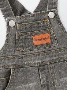Baby Boys' Casual Adjustable Soft Washed Denim Bib Pants, Comfortable And Fashionable For Spring & Autumn - Dark Grey - View 8