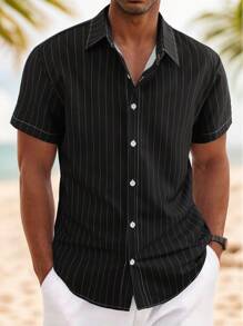 Manfinity Homme 男士休闲条纹印花短袖衬衫
