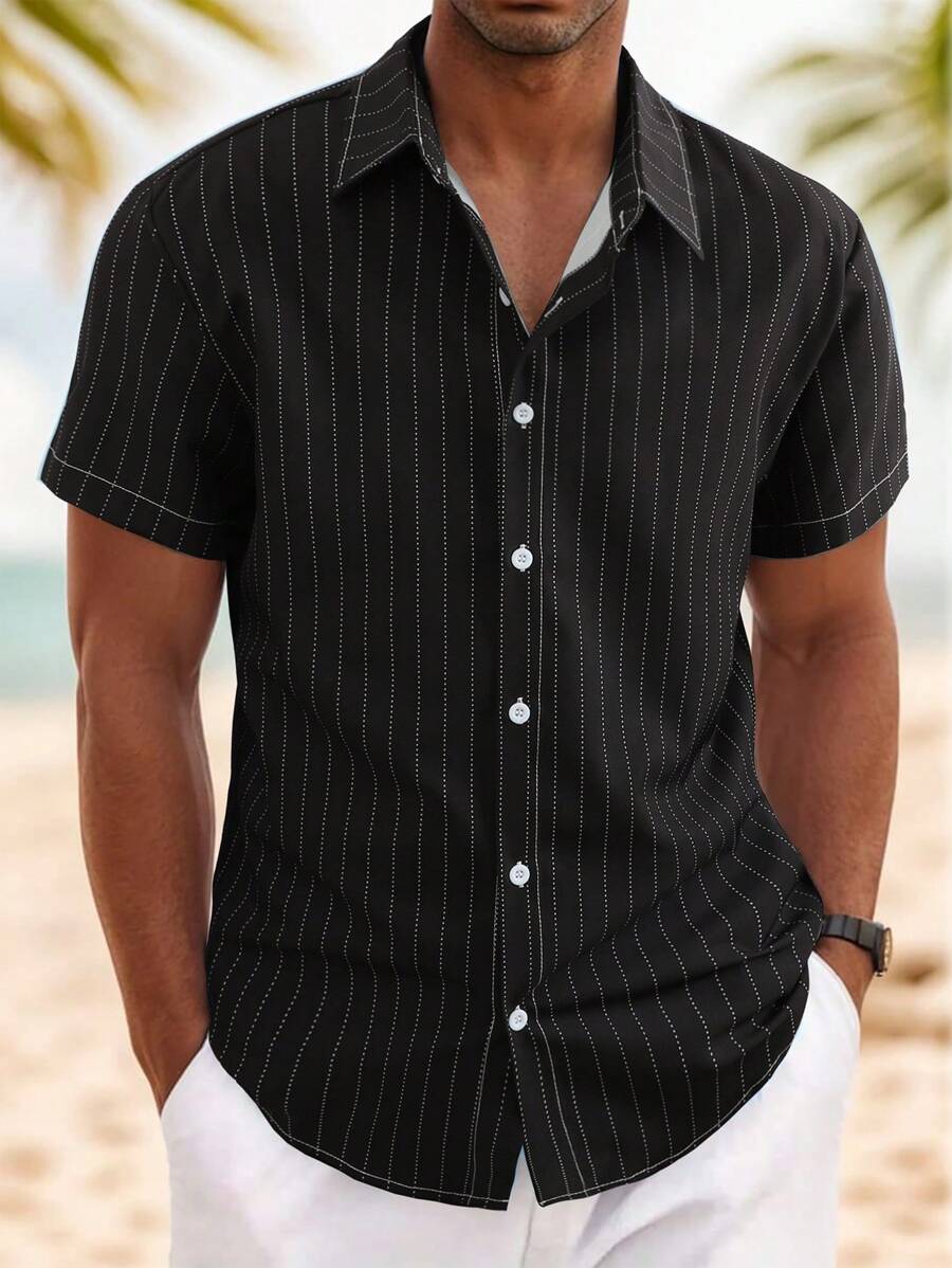 Manfinity Homme 男士休闲条纹印花短袖衬衫