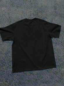 SHEIN 青少年女孩夏季休闲图案短袖 T 恤 - 黑色 - 查看 2