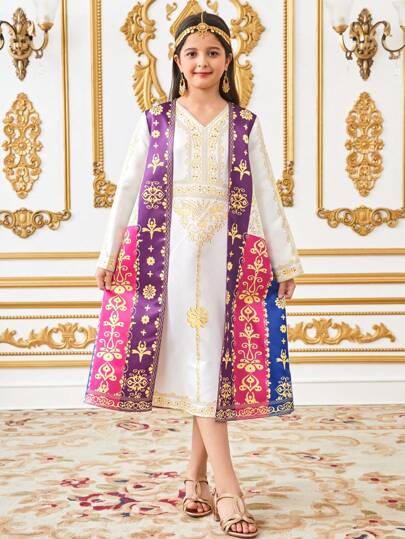 SHEIN 青少年女孩两件套：V 领水钻装饰前开襟外套和连衣裙