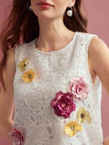 MOTF PREMIUM FLORAL EMBROIDERY SLEEVELESS BLOUSE,SPRING/SUMMER - White - View 3