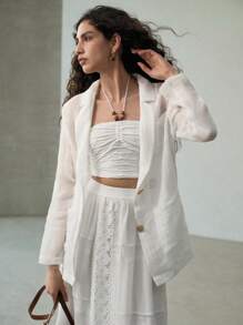 MOTF PREMIUM LINEN SINGLE BREASTED BELTED BLAZER - White - View 8
