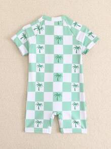 男婴拉链短袖休闲泳衣，简约日常风格 - 彩色 - 查看 2