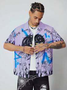 ROMWE MEN Anime 男士日本动漫人物印花短袖衬衫 - 彩色 - 查看 5