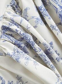 SHEIN MOD 女式复古碎花褶饰腰部优雅挂脖中长连衣裙，女士度假装，女士夏季装，女士西部装，乡村装，海滩度假装，情人节，女士波西米亚风连衣裙