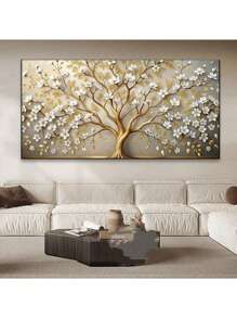1pc Abstract White FLower Golden Rich Tree Poster And Prints Canvas Painting Wall Art Pictures For Living Room For Bedroom Office Decor Unframed