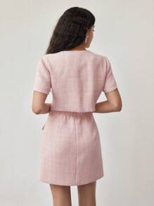MOTF STUDIO TWEED BUTTON UP DRESS - Pink - View 5