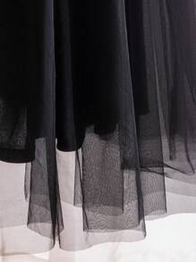 SHEIN Leap Crew Tween Girl Glamorous Asymmetric Shoulder Sequins Bow Splice A-Line Princess Dress, Suitable For Wedding Season And Parties - Black - View 5