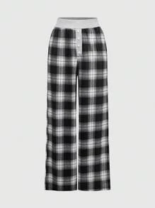 ROMWE Grunge Punk Dark Gothic Plaid Waistband Casual Lounge Pants - Black - View 1