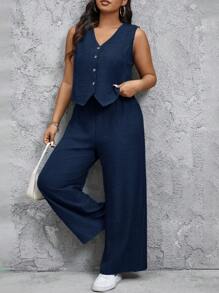 SHEIN Frenchy Conjunto de 2 piezas talla grande con chaleco y pantalón casual